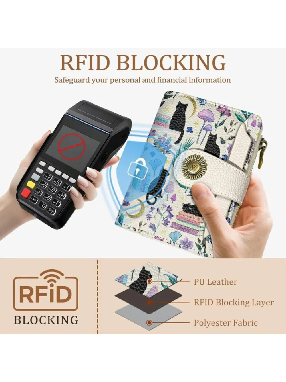 Cute Cat Bifold Wallet for Women | RFID Blocking Small Credit Card Holder